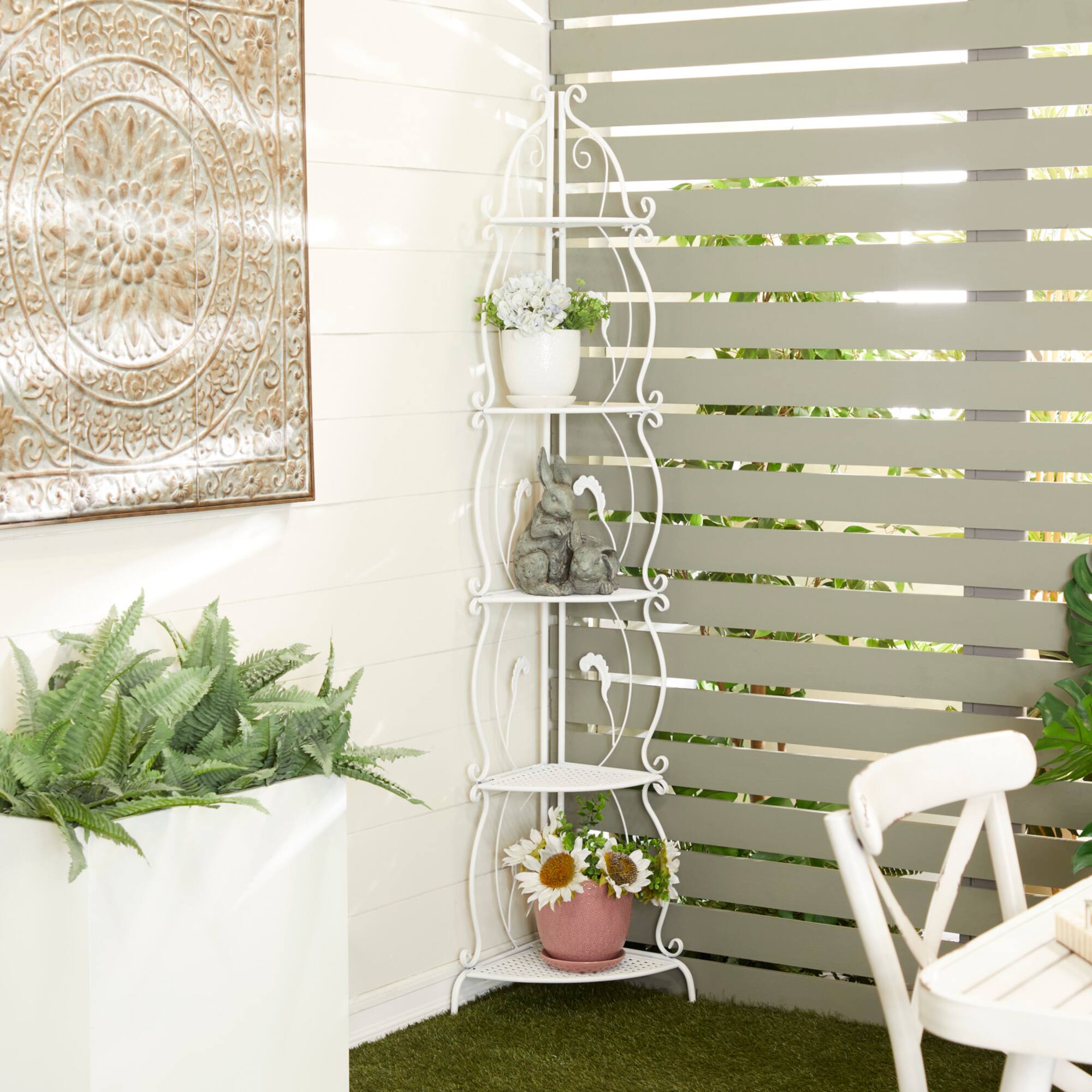 White Iron French Country Bakers Rack, 71" x 16" x 12"